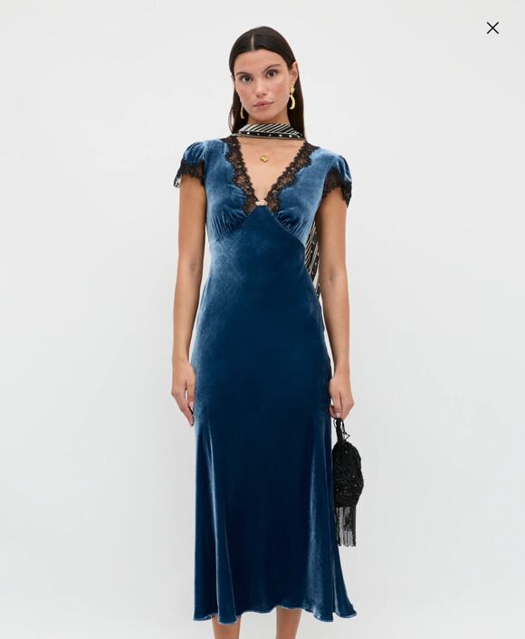Rixo London Dresses & Skirts - Rixo Red Velvet Clarice Midi Dress Steel Blue Size 2X